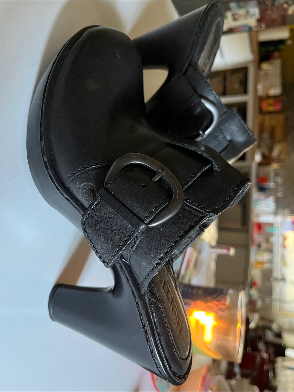 BORN Black Slip-On Buckle Clog cute!